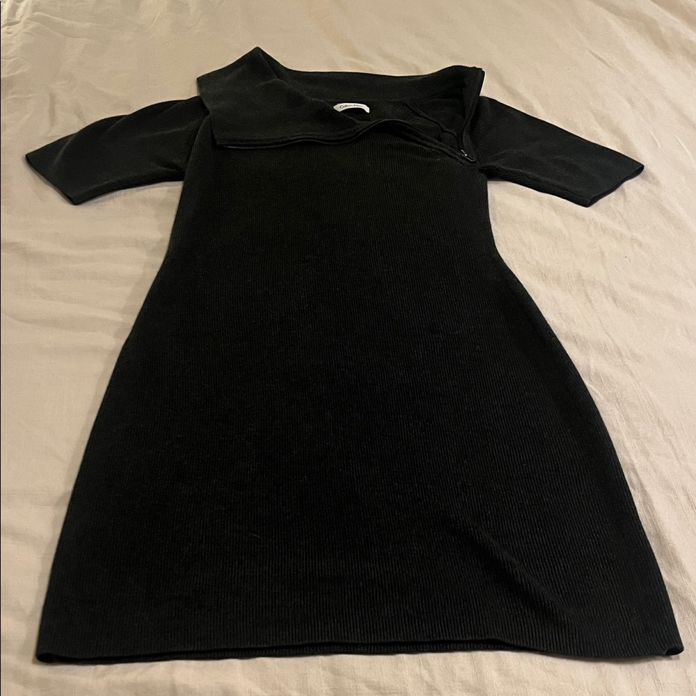 Dark Gray Ribbed Off-Shoulder Knit Dress - Calvin Klein